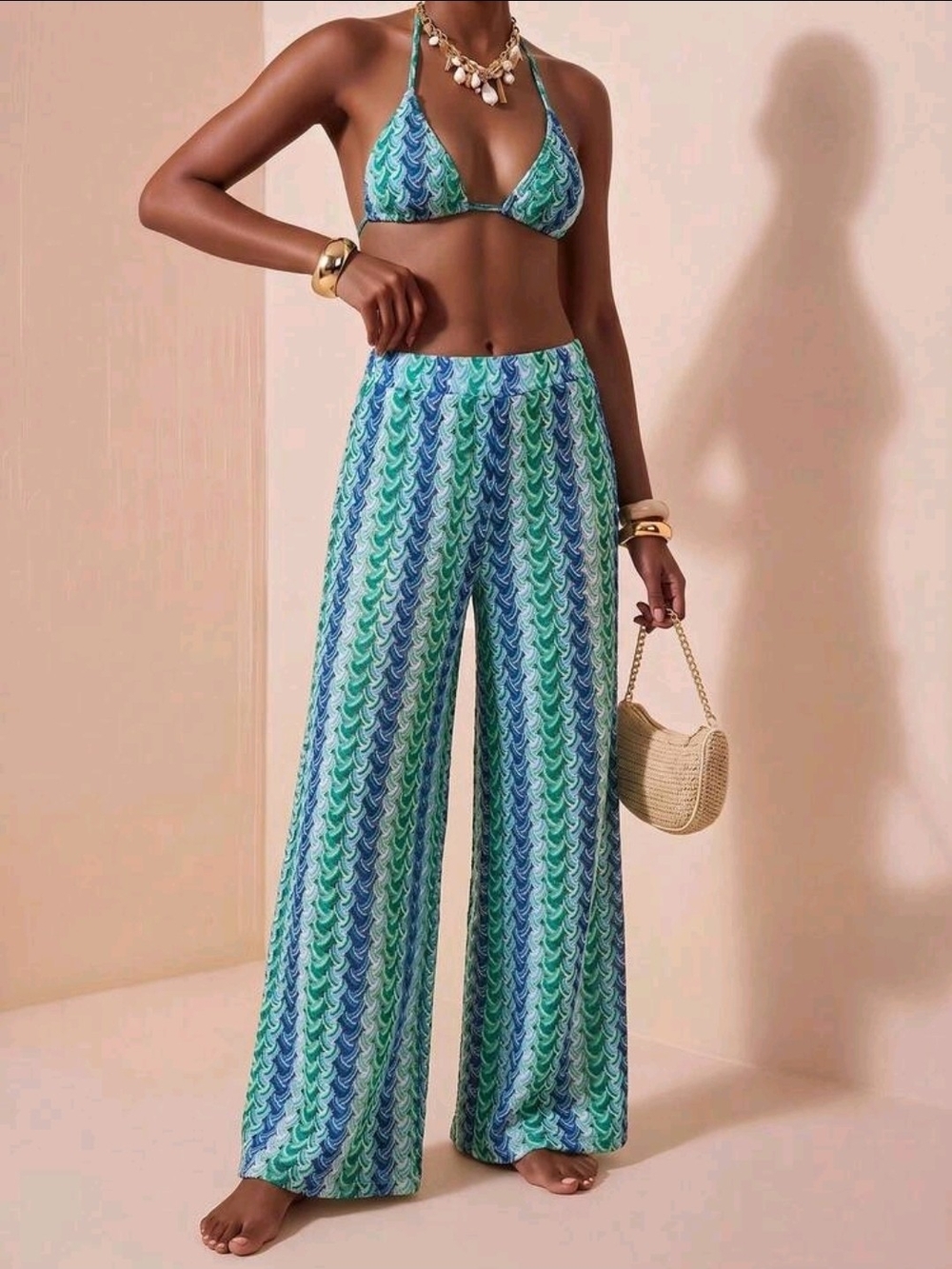 Zivah Hollow Knit Jacquard Fabric Long Pants Style Cover-Up